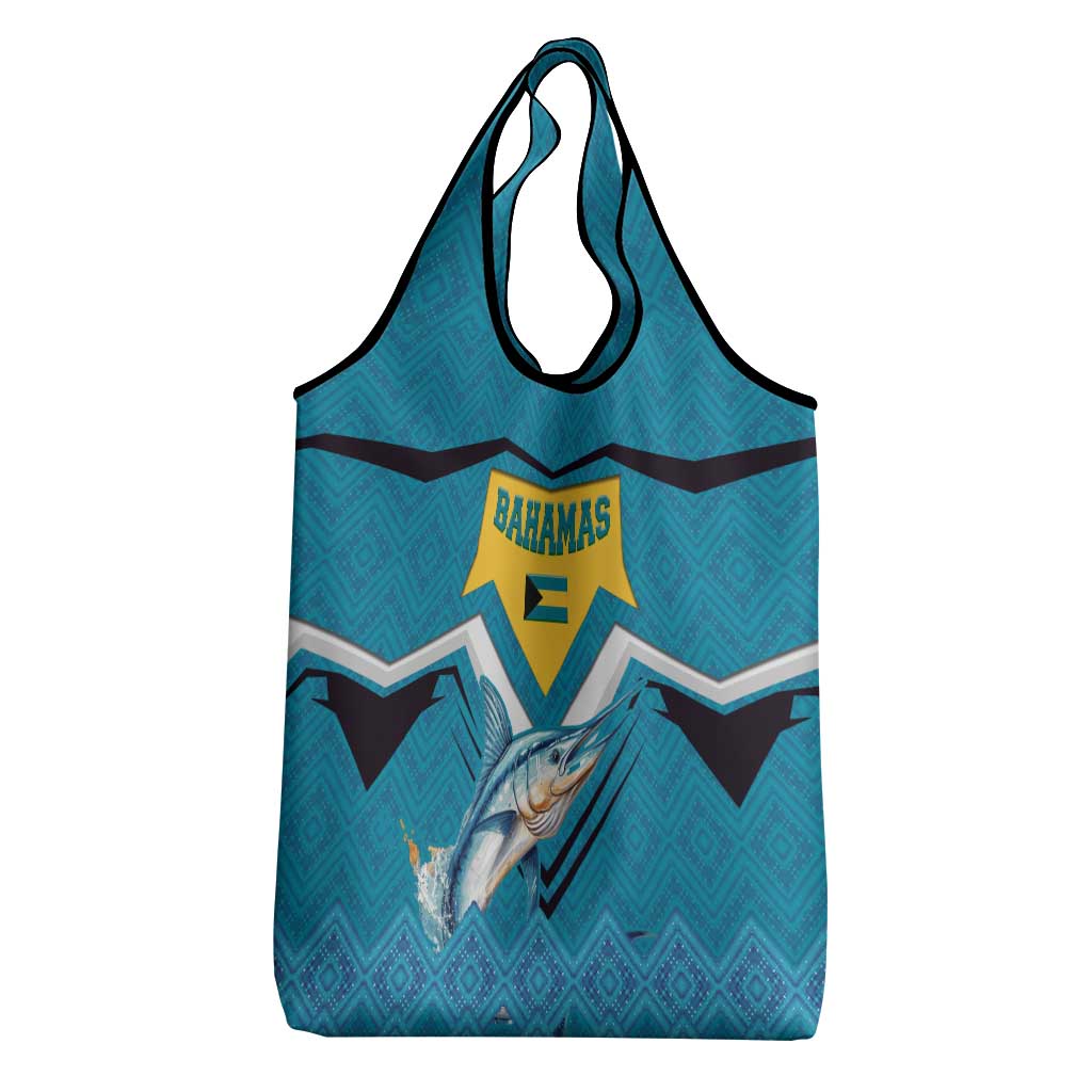 Bahamas Grocery Bag with Blue Marlin Fish Tribal Chevron Flag Spirit