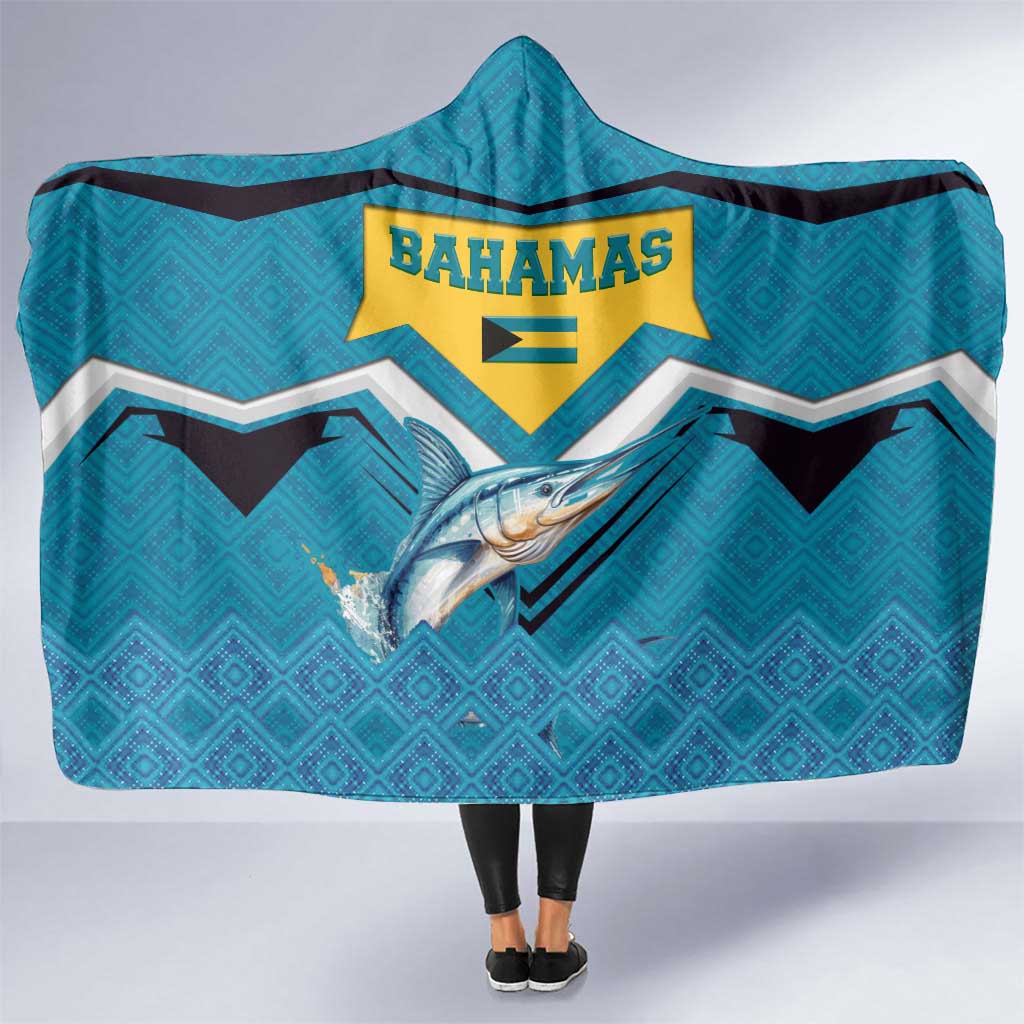 Bahamas Hooded Blanket with Blue Marlin Fish Tribal Chevron Flag Spirit
