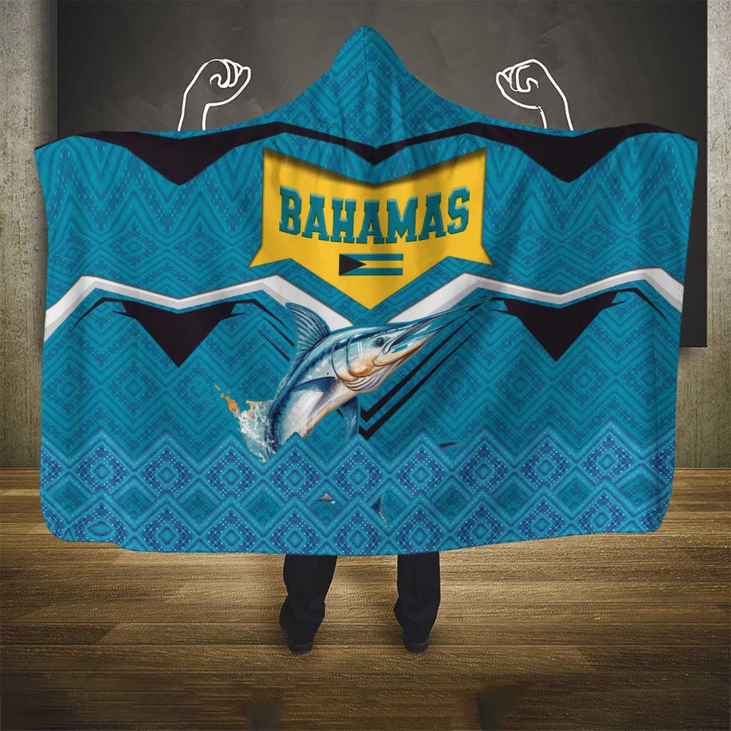 Bahamas Hooded Blanket with Blue Marlin Fish Tribal Chevron Flag Spirit