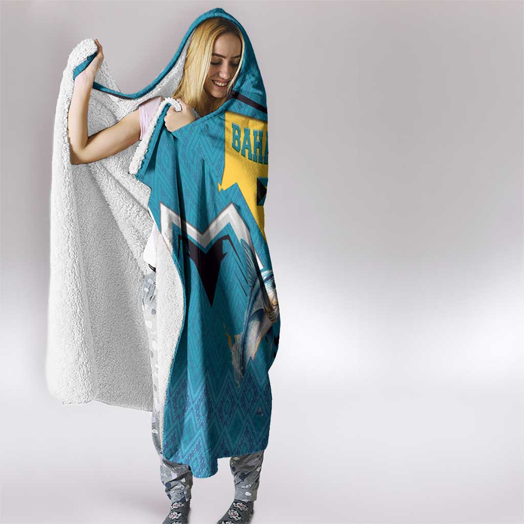 Bahamas Hooded Blanket with Blue Marlin Fish Tribal Chevron Flag Spirit