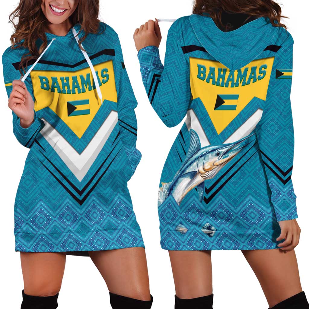 Bahamas Hoodie Dress with Blue Marlin Fish Tribal Chevron Flag Spirit