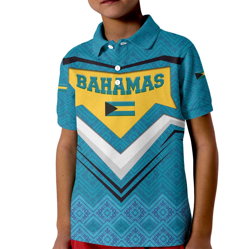 Bahamas Kid Polo Shirt with Blue Marlin Fish Tribal Chevron Flag Spirit