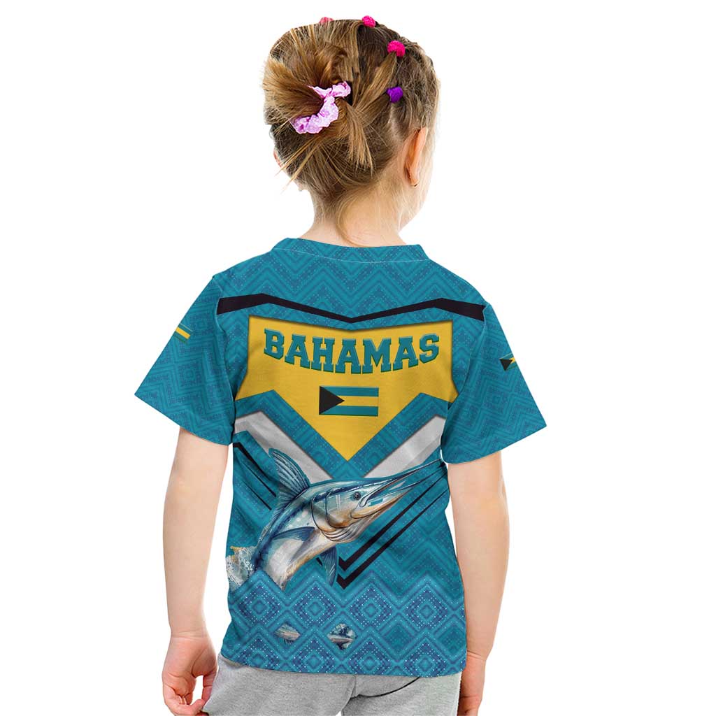 Bahamas Kid T Shirt with Blue Marlin Fish Tribal Chevron Flag Spirit