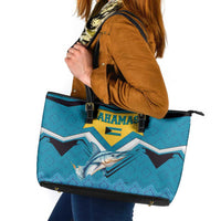 Bahamas Leather Tote Bag with Blue Marlin Fish Tribal Chevron Flag Spirit