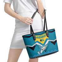 Bahamas Leather Tote Bag with Blue Marlin Fish Tribal Chevron Flag Spirit