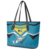 Bahamas Leather Tote Bag with Blue Marlin Fish Tribal Chevron Flag Spirit