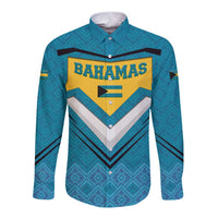 Bahamas Long Sleeve Button Shirt with Blue Marlin Fish Tribal Chevron Flag Spirit
