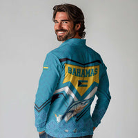 Bahamas Long Sleeve Polo Shirt with Blue Marlin Fish Tribal Chevron Flag Spirit