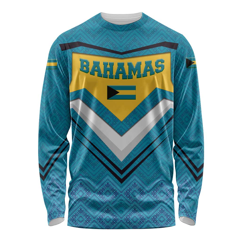 Bahamas Long Sleeve Shirt with Blue Marlin Fish Tribal Chevron Flag Spirit