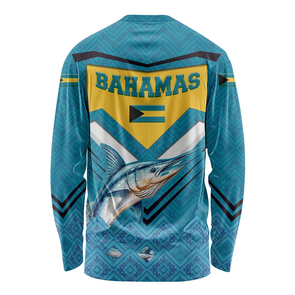 Bahamas Long Sleeve Shirt with Blue Marlin Fish Tribal Chevron Flag Spirit