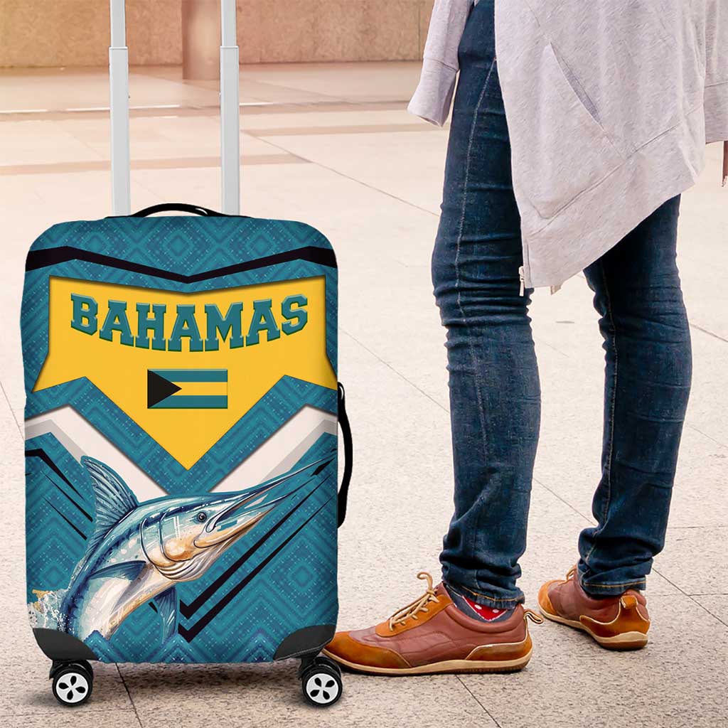 Bahamas Luggage Cover with Blue Marlin Fish Tribal Chevron Flag Spirit