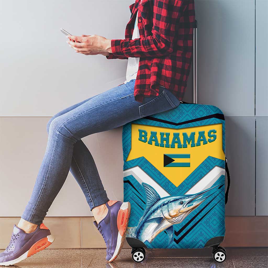 Bahamas Luggage Cover with Blue Marlin Fish Tribal Chevron Flag Spirit