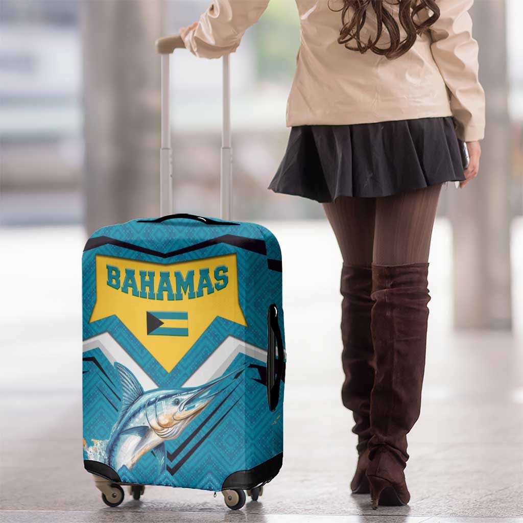 Bahamas Luggage Cover with Blue Marlin Fish Tribal Chevron Flag Spirit
