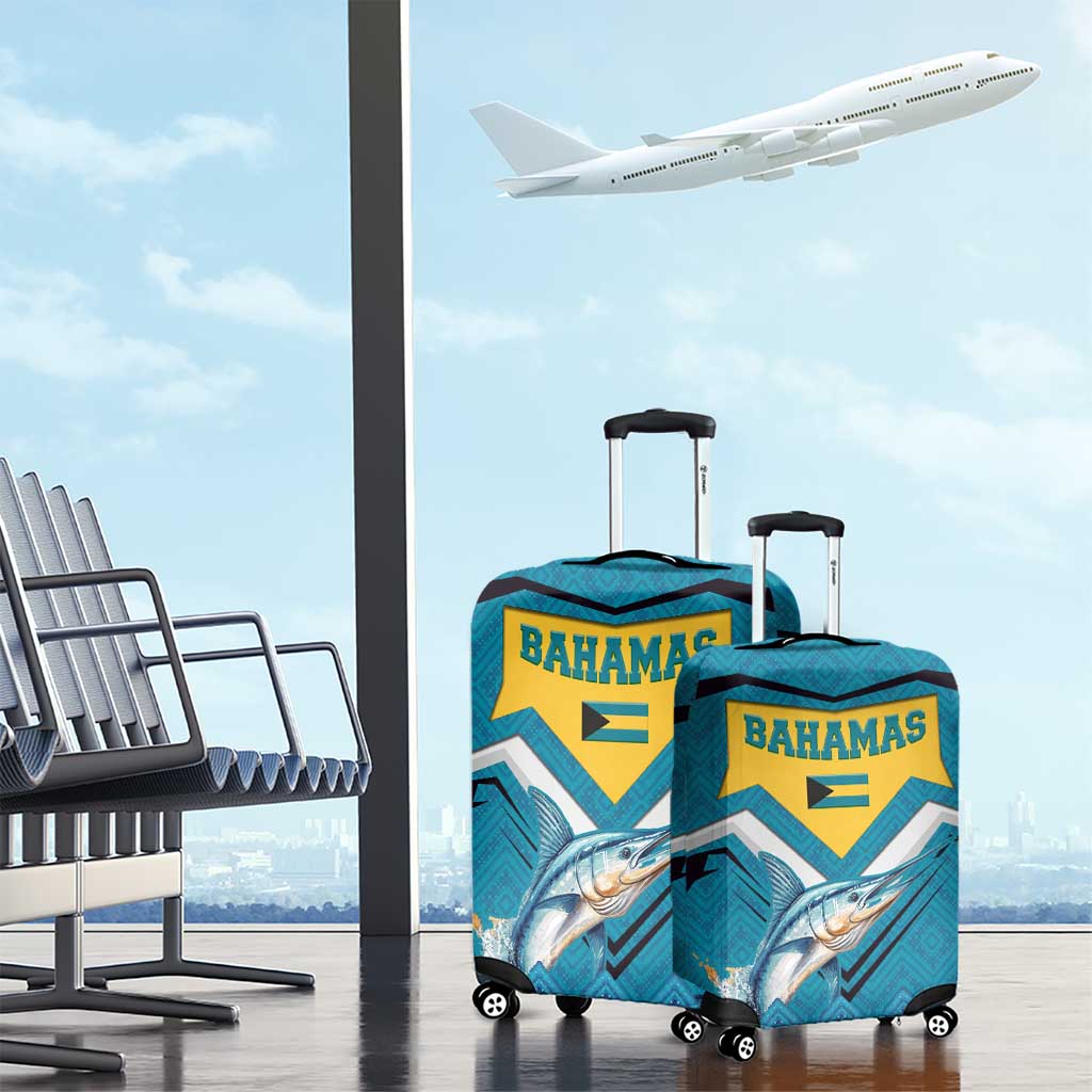 Bahamas Luggage Cover with Blue Marlin Fish Tribal Chevron Flag Spirit