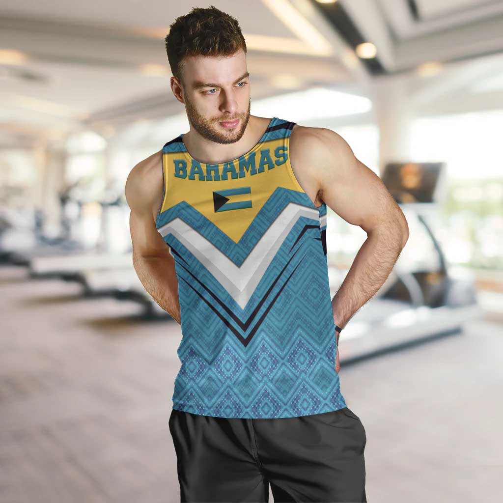 Bahamas Men Tank Top with Blue Marlin Fish Tribal Chevron Flag Spirit