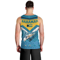 Bahamas Men Tank Top with Blue Marlin Fish Tribal Chevron Flag Spirit