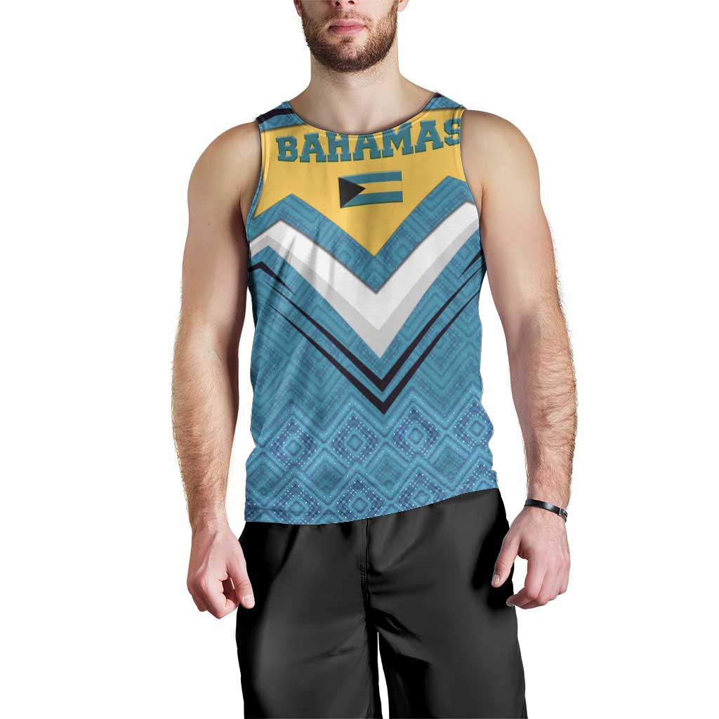Bahamas Men Tank Top with Blue Marlin Fish Tribal Chevron Flag Spirit