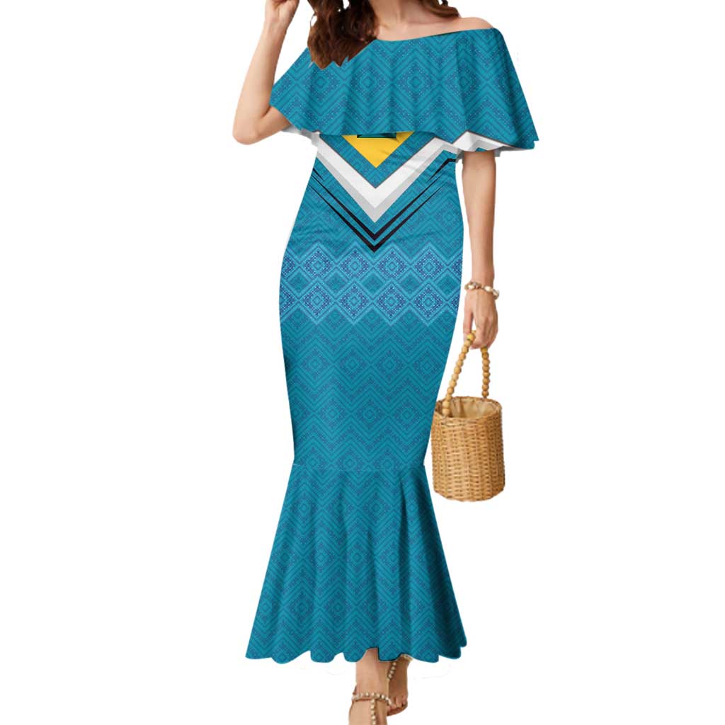 Bahamas Mermaid Dress with Blue Marlin Fish Tribal Chevron Flag Spirit