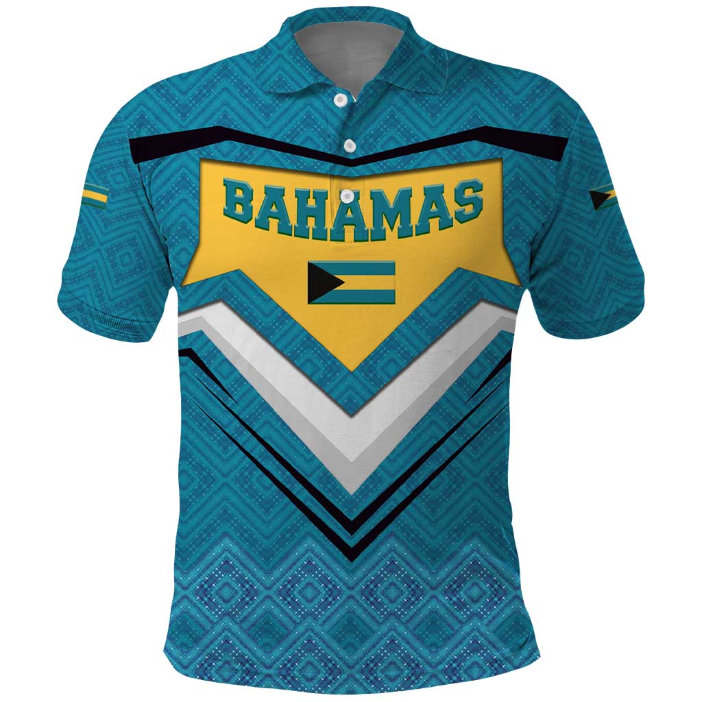 Bahamas Polo Shirt with Blue Marlin Fish Tribal Chevron Flag Spirit