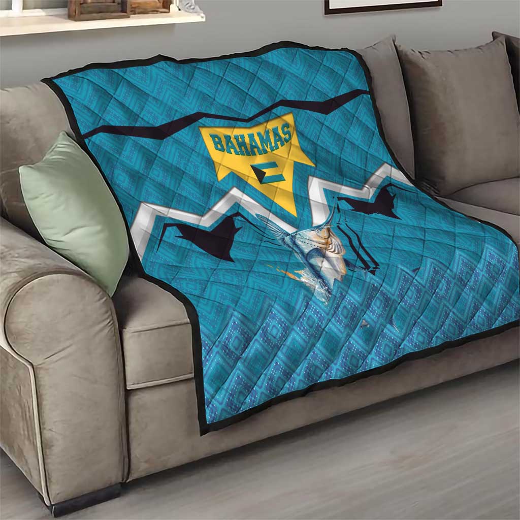 Bahamas Quilt with Blue Marlin Fish Tribal Chevron Flag Spirit