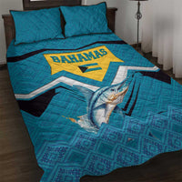 Bahamas Quilt Bed Set with Blue Marlin Fish Tribal Chevron Flag Spirit