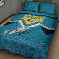 Bahamas Quilt Bed Set with Blue Marlin Fish Tribal Chevron Flag Spirit
