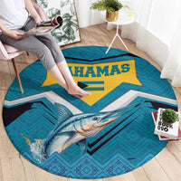 Bahamas Round Carpet with Blue Marlin Fish Tribal Chevron Flag Spirit