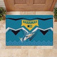 Bahamas Rubber Doormat with Blue Marlin Fish Tribal Chevron Flag Spirit