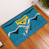 Bahamas Rubber Doormat with Blue Marlin Fish Tribal Chevron Flag Spirit