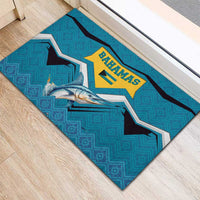Bahamas Rubber Doormat with Blue Marlin Fish Tribal Chevron Flag Spirit