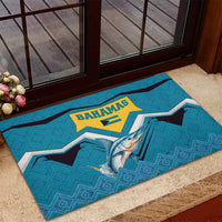 Bahamas Rubber Doormat with Blue Marlin Fish Tribal Chevron Flag Spirit