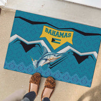 Bahamas Rubber Doormat with Blue Marlin Fish Tribal Chevron Flag Spirit