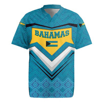 Bahamas Rugby Jersey with Blue Marlin Fish Tribal Chevron Flag Spirit
