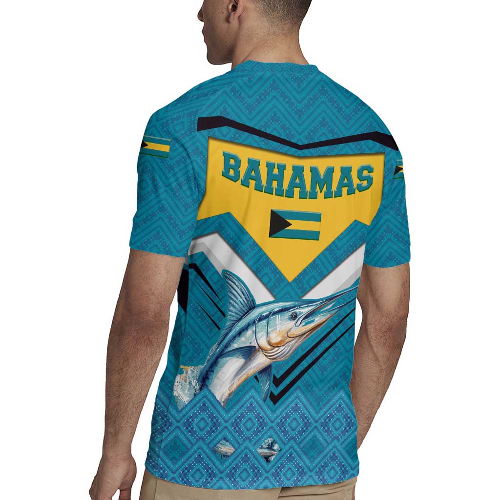 Bahamas Rugby Jersey with Blue Marlin Fish Tribal Chevron Flag Spirit