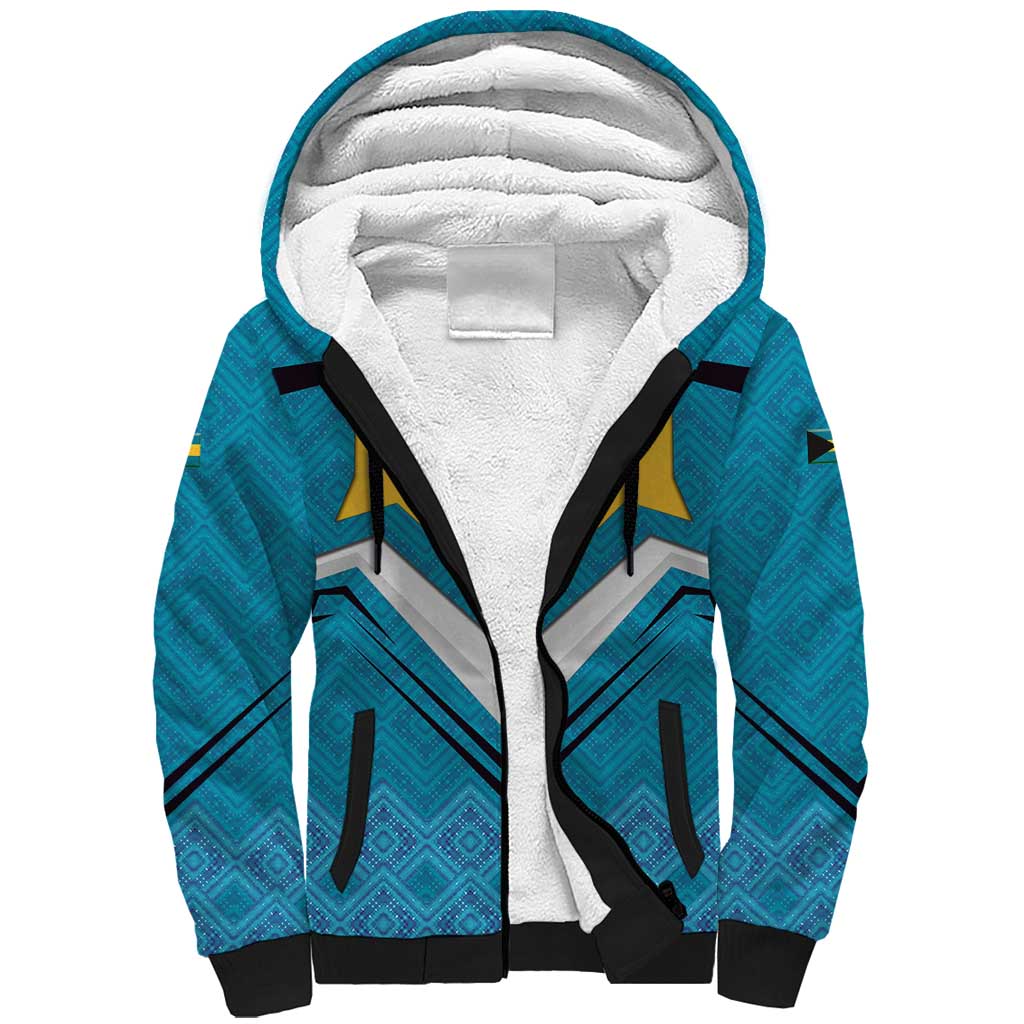 Bahamas Sherpa Hoodie with Blue Marlin Fish Tribal Chevron Flag Spirit