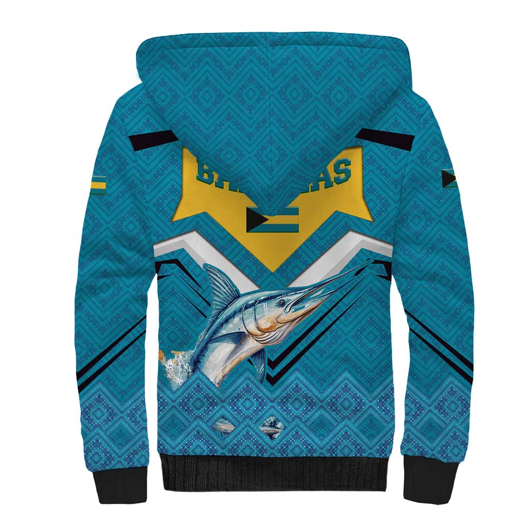 Bahamas Sherpa Hoodie with Blue Marlin Fish Tribal Chevron Flag Spirit