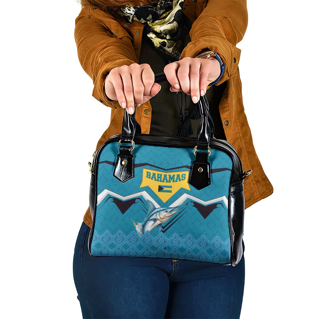 Bahamas Shoulder Handbag with Blue Marlin Fish Tribal Chevron Flag Spirit