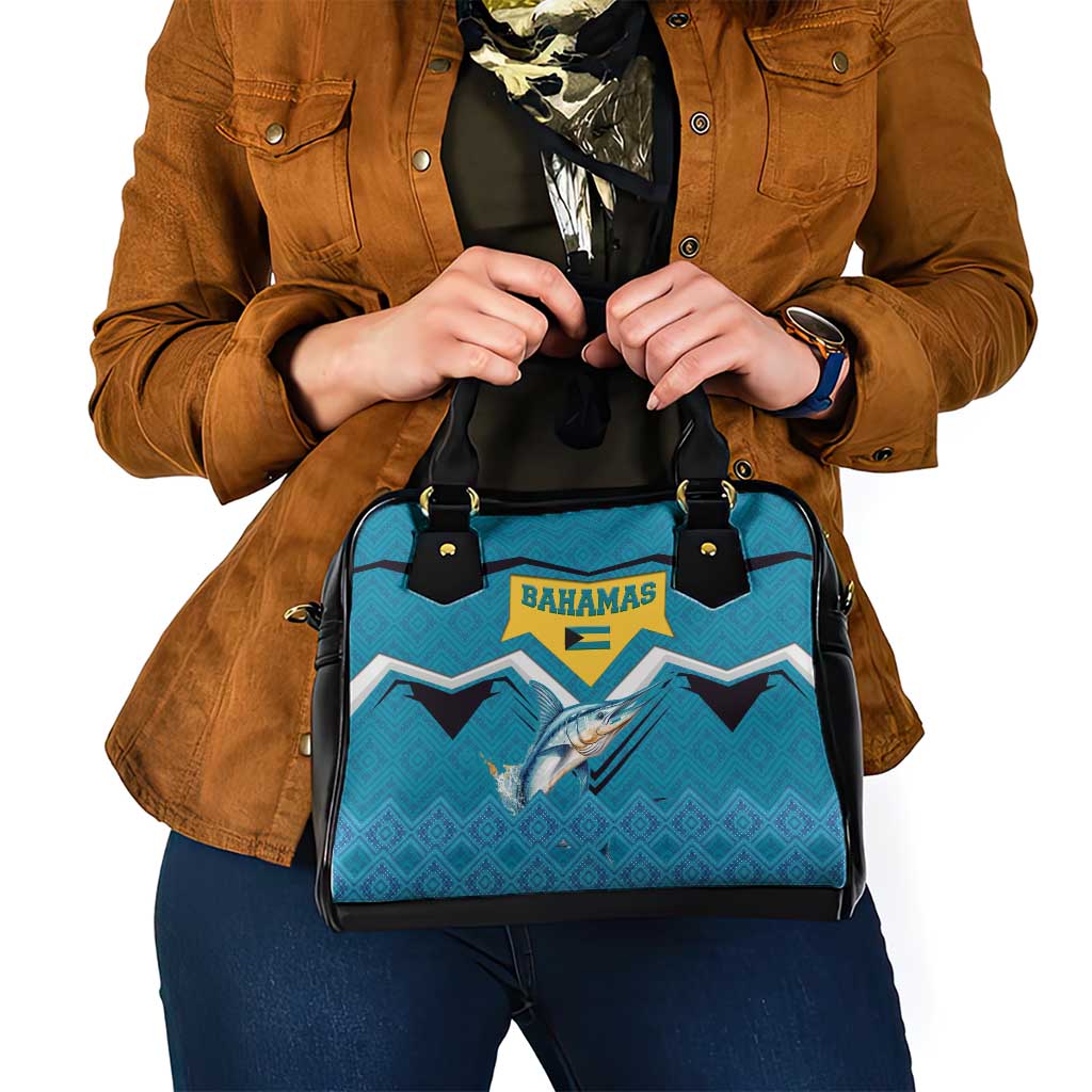 Bahamas Shoulder Handbag with Blue Marlin Fish Tribal Chevron Flag Spirit