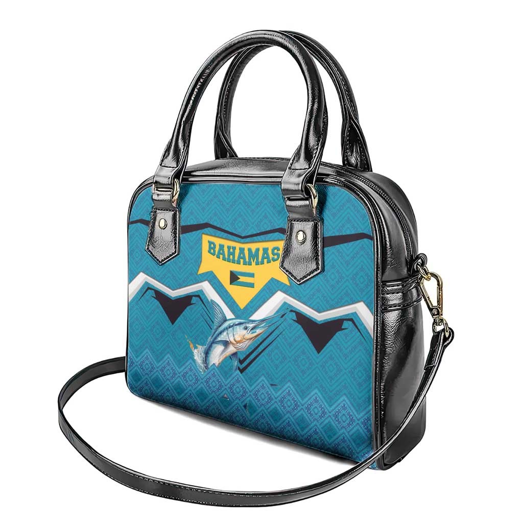 Bahamas Shoulder Handbag with Blue Marlin Fish Tribal Chevron Flag Spirit