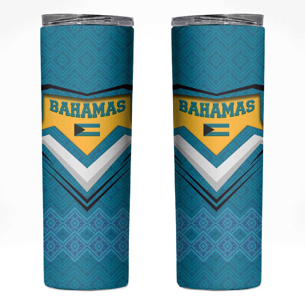 Bahamas Skinny Tumbler with Blue Marlin Fish Tribal Chevron Flag Spirit