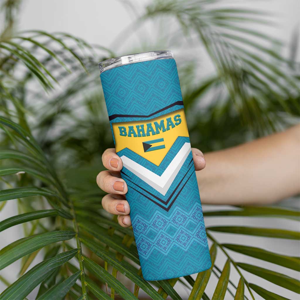 Bahamas Skinny Tumbler with Blue Marlin Fish Tribal Chevron Flag Spirit