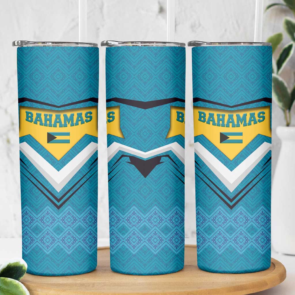 Bahamas Skinny Tumbler with Blue Marlin Fish Tribal Chevron Flag Spirit