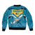 Bahamas Sleeve Zip Bomber Jacket with Blue Marlin Fish Tribal Chevron Flag Spirit