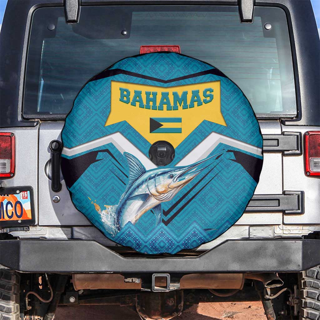 Bahamas Spare Tire Cover with Blue Marlin Fish Tribal Chevron Flag Spirit