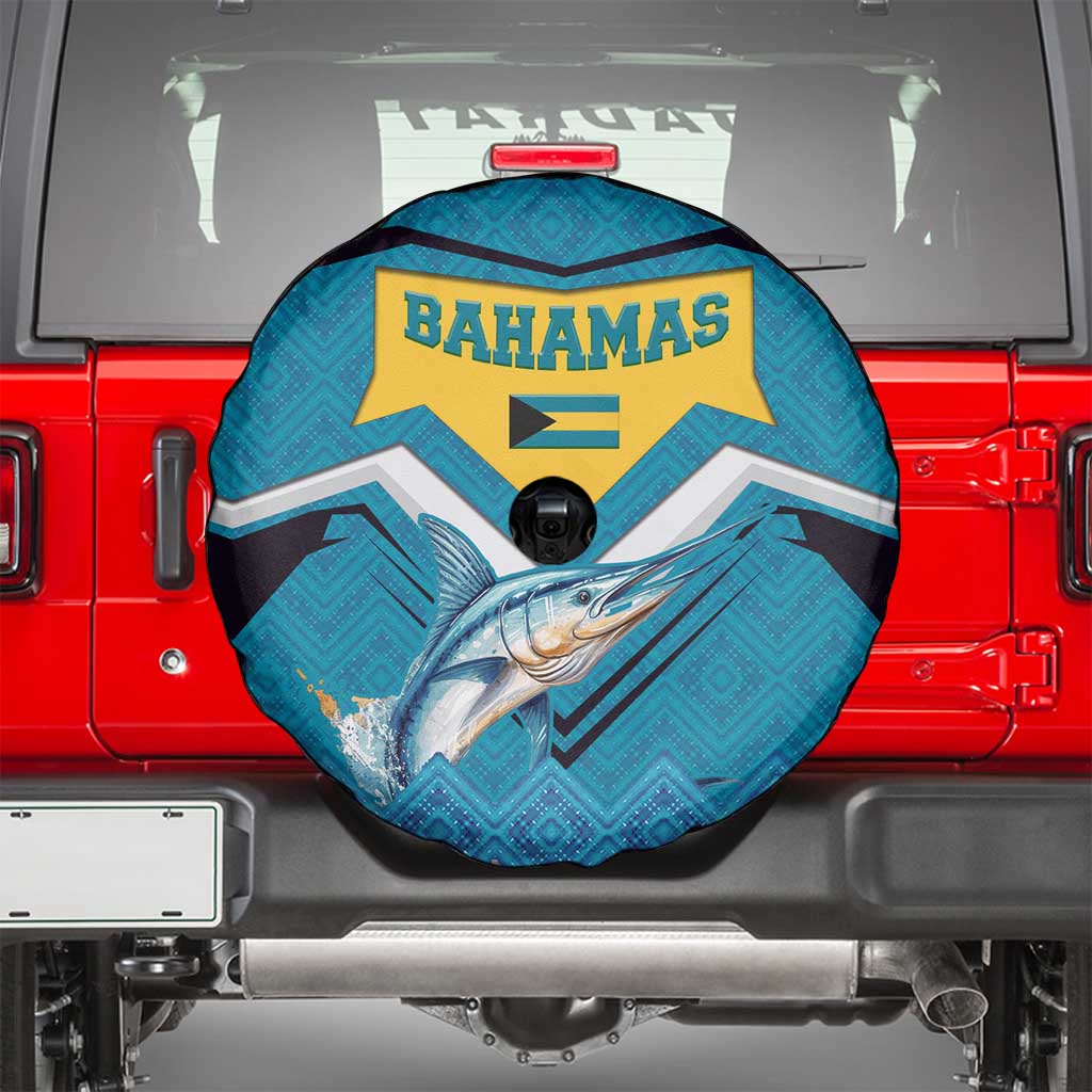 Bahamas Spare Tire Cover with Blue Marlin Fish Tribal Chevron Flag Spirit
