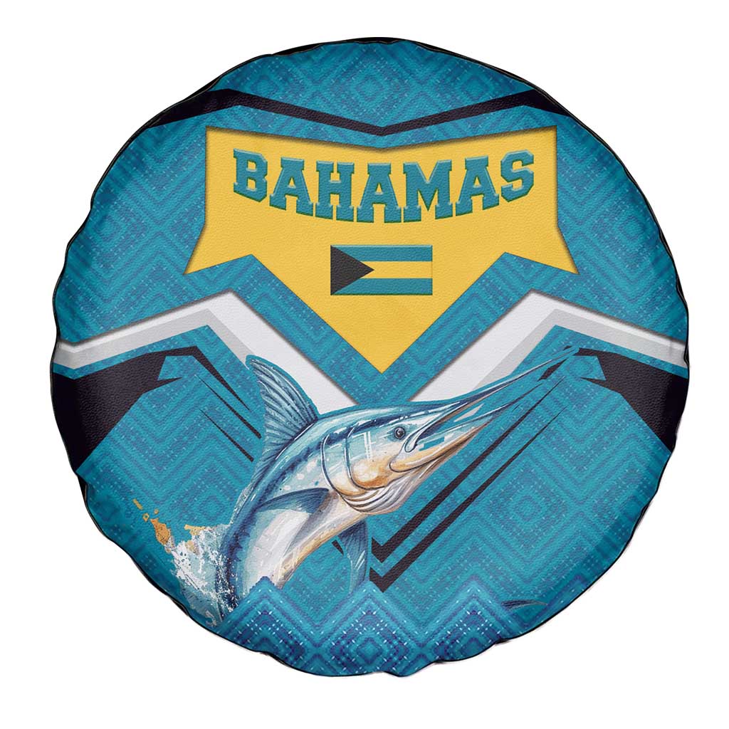 Bahamas Spare Tire Cover with Blue Marlin Fish Tribal Chevron Flag Spirit