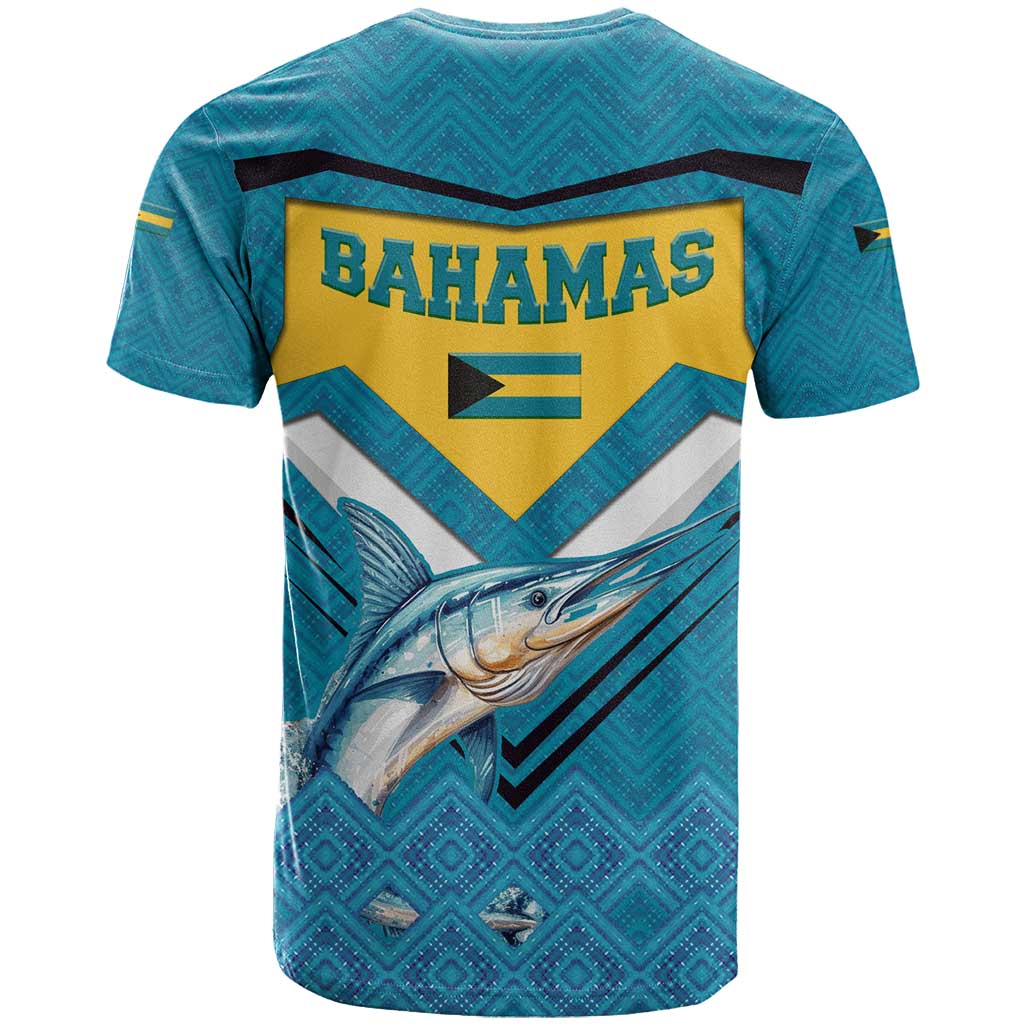 Bahamas T Shirt with Blue Marlin Fish Tribal Chevron Flag Spirit