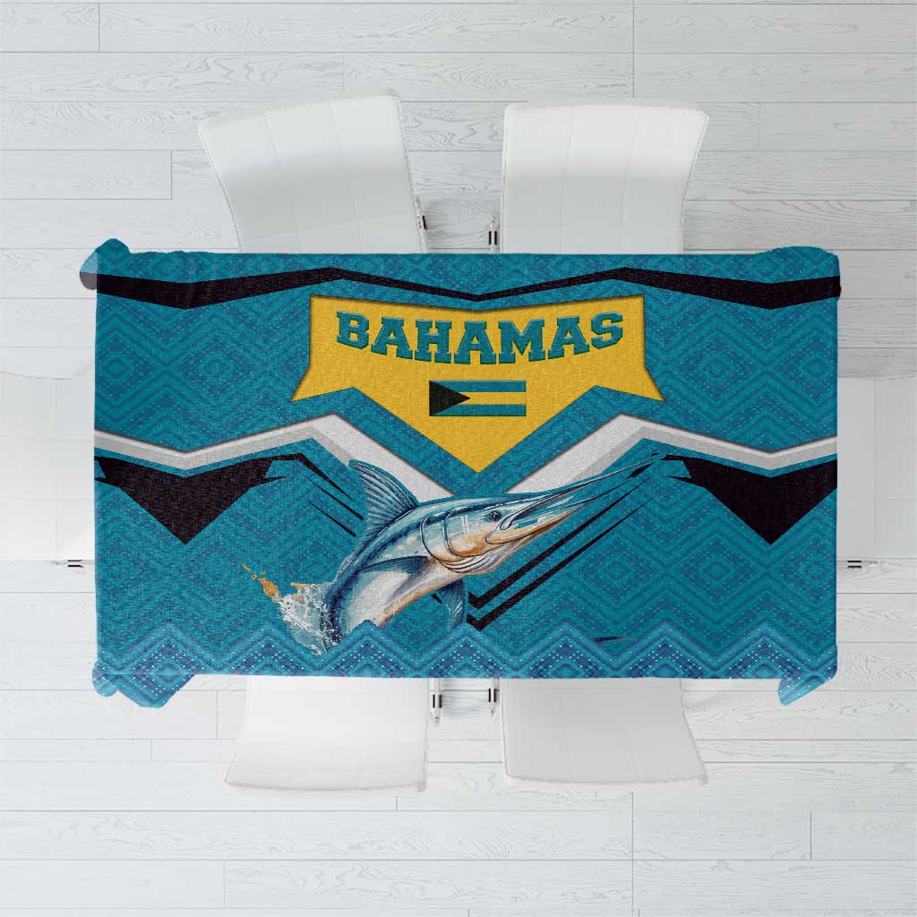 Bahamas Tablecloth with Blue Marlin Fish Tribal Chevron Flag Spirit