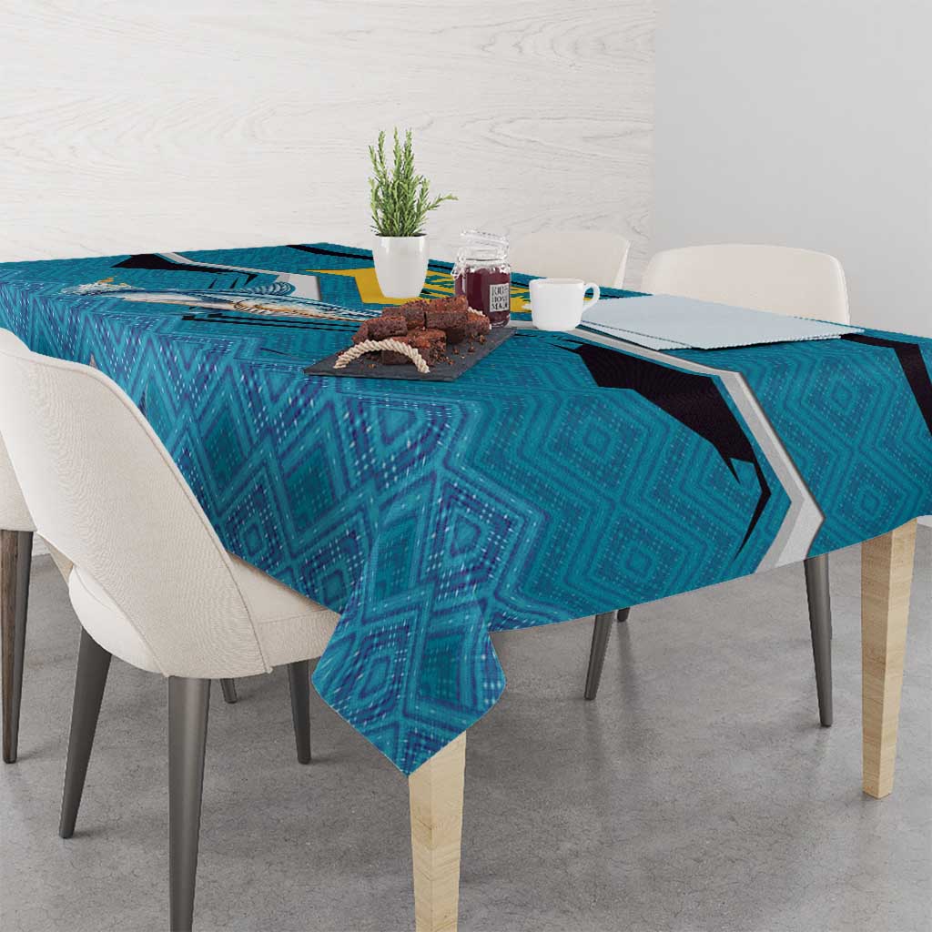 Bahamas Tablecloth with Blue Marlin Fish Tribal Chevron Flag Spirit