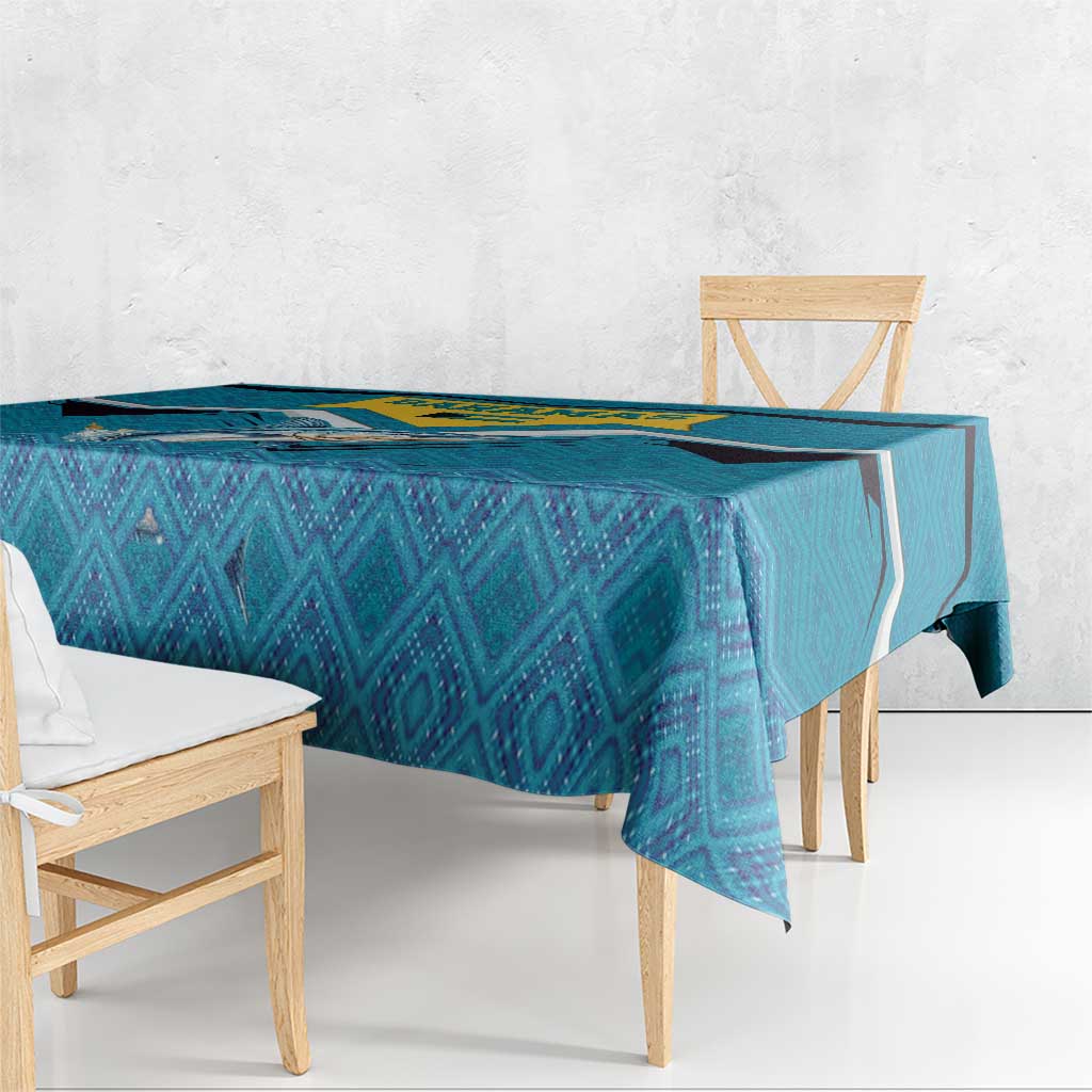 Bahamas Tablecloth with Blue Marlin Fish Tribal Chevron Flag Spirit